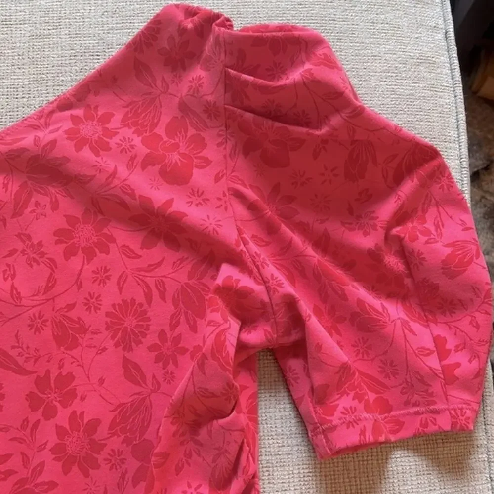 NWT Free People Something About You Floral Puff Shoulder Bodysuit Hot Pink Combo